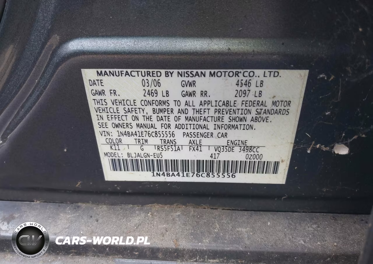 2006 Nissan Maxima 3.5 Sl VIN:1N4BA41E76C855556 - 9