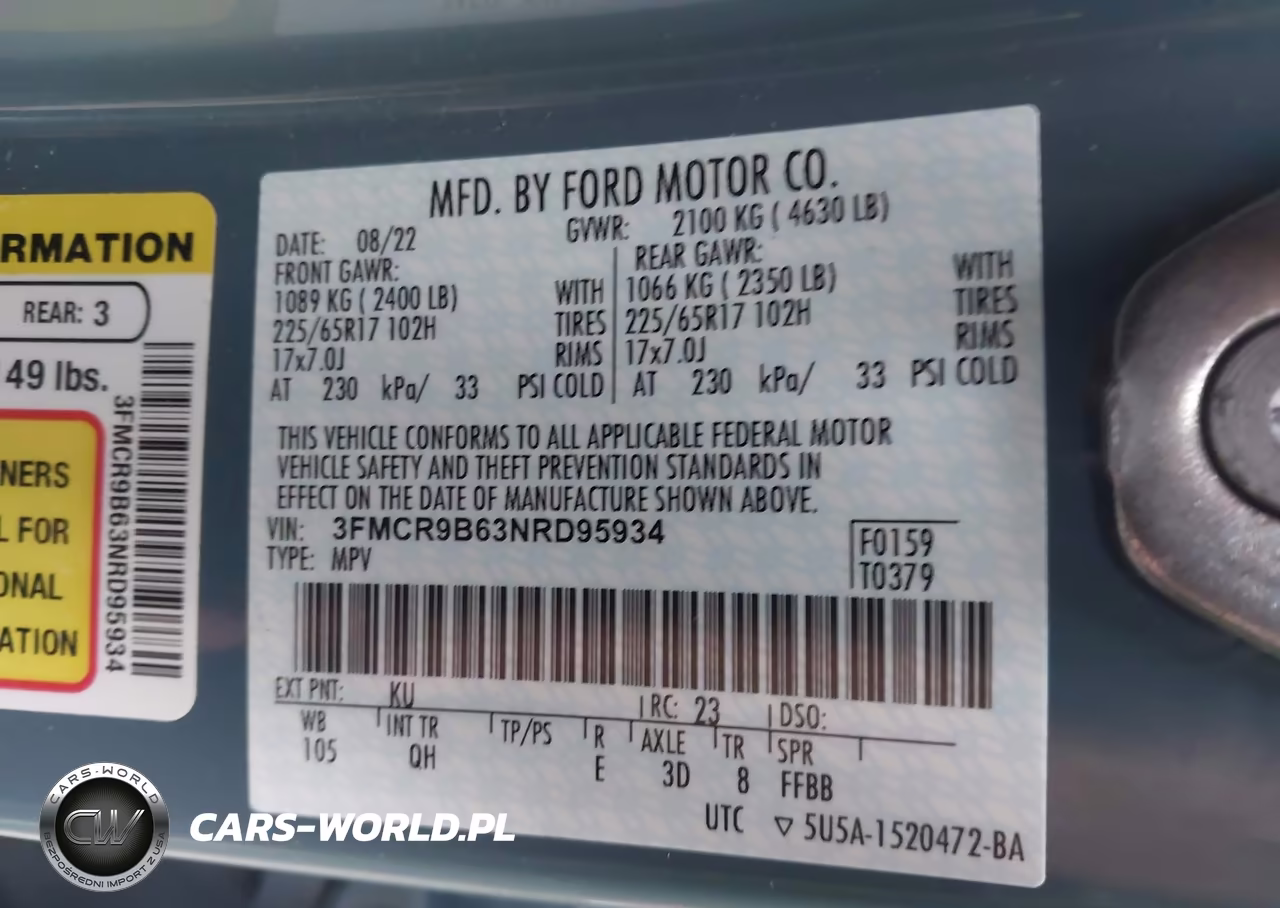 2022 Ford Bronco Sport Big Bend VIN:3FMCR9B63NRD95934 - 9