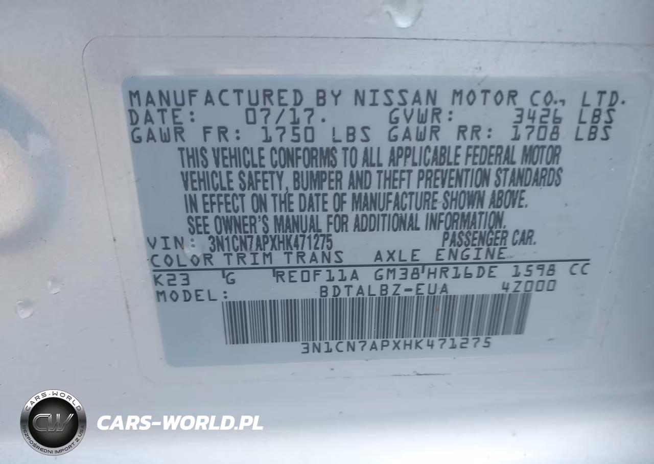 2017 Nissan Versa 1.6 Sv VIN:3N1CN7APXHK471275 - 9