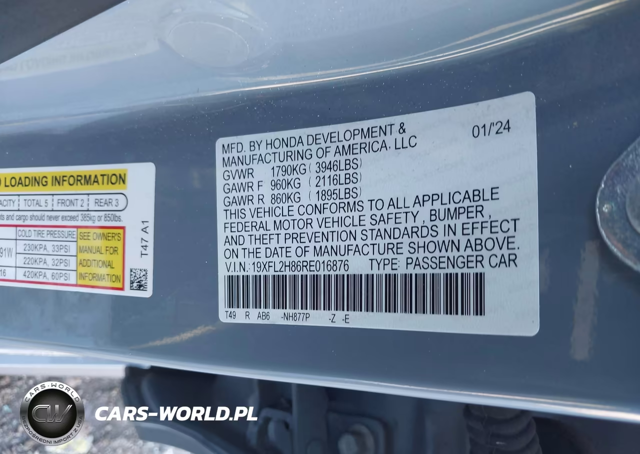 2024 Honda Civic Sport VIN:19XFL2H86RE016876 - 9