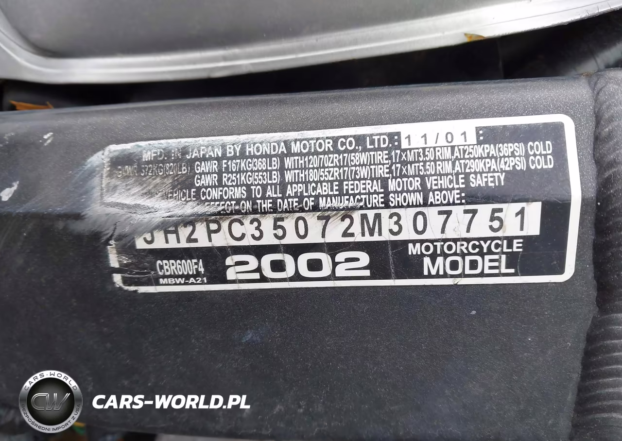 2002 Honda Cbr600 F4 VIN:JH2PC35072M307751 - 10