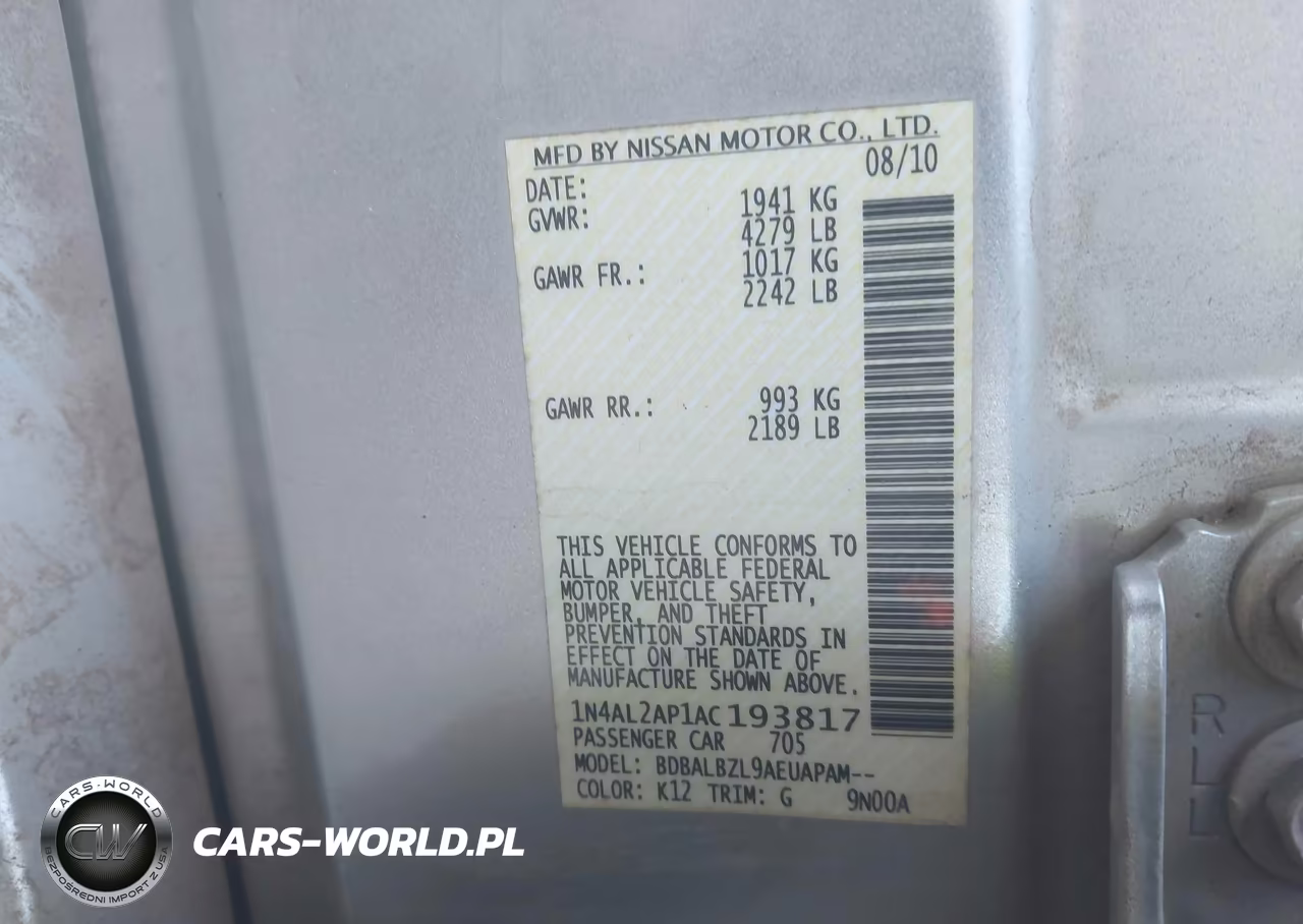 2010 Nissan Altima 2.5 S VIN:1N4AL2AP1AC193817 - 9