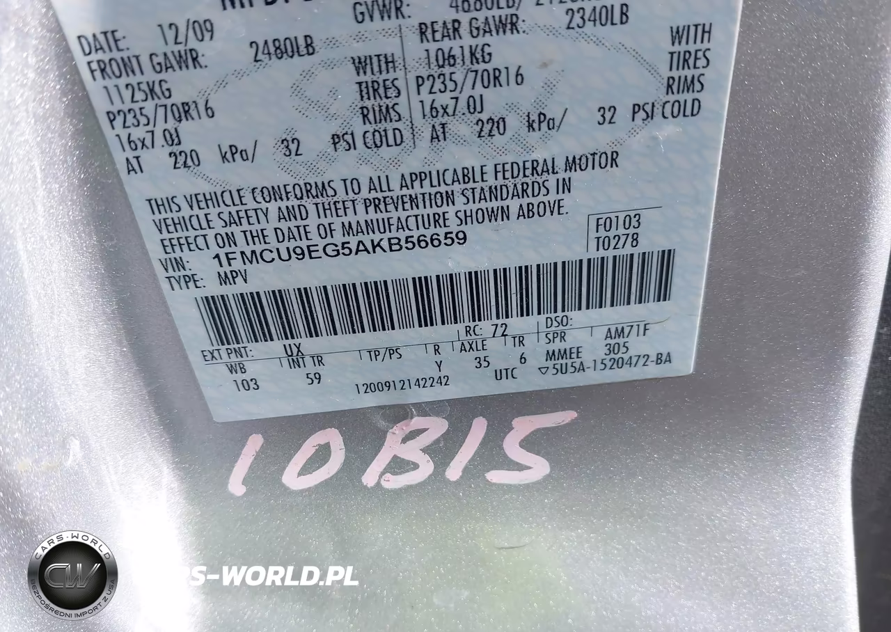 2010 Ford Escape Limited VIN:1FMCU9EG5AKB56659 - 9