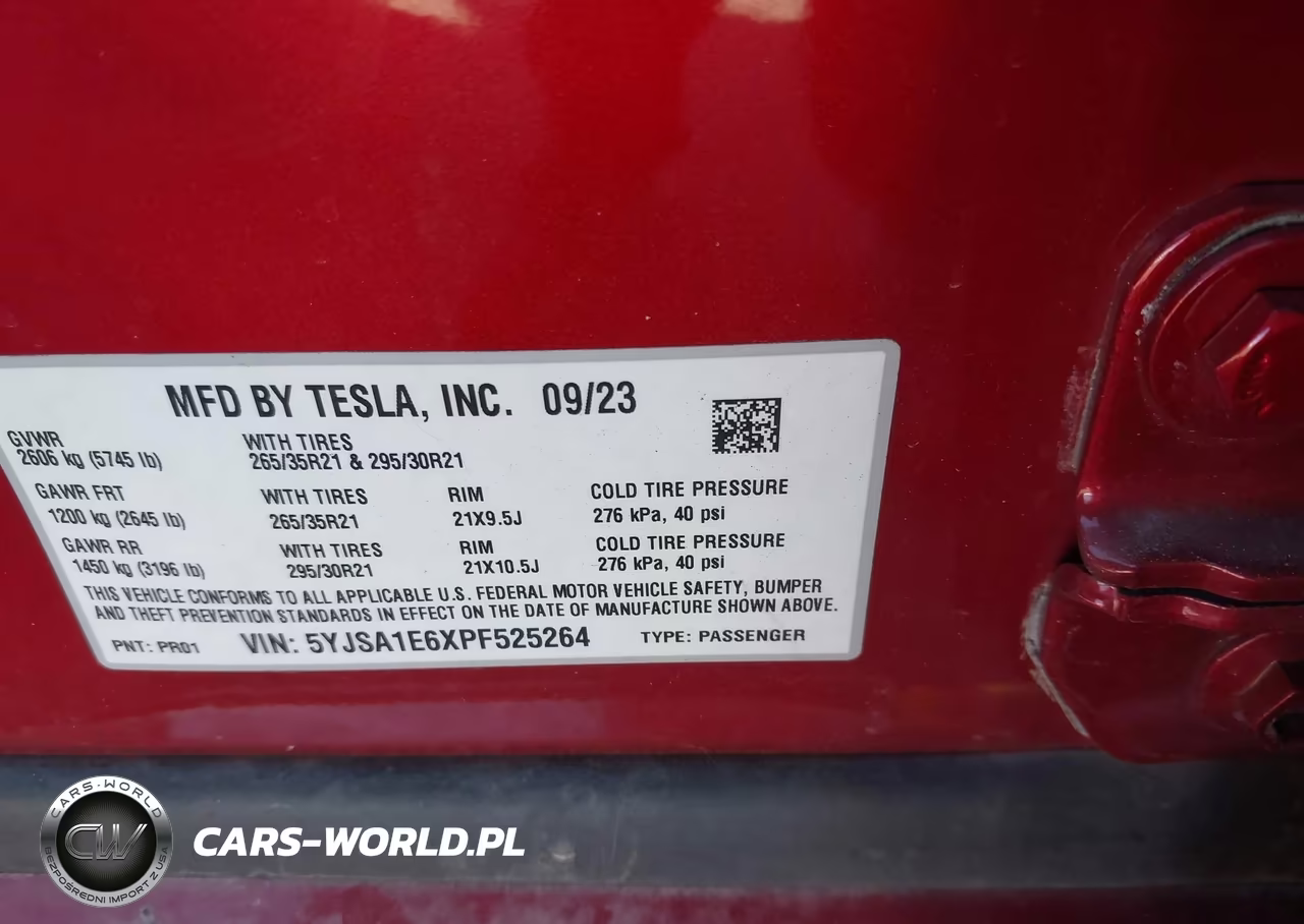 2023 Tesla Model S Plaid Tri Motor All-Wheel Drive VIN:5YJSA1E6XPF525264 - 9