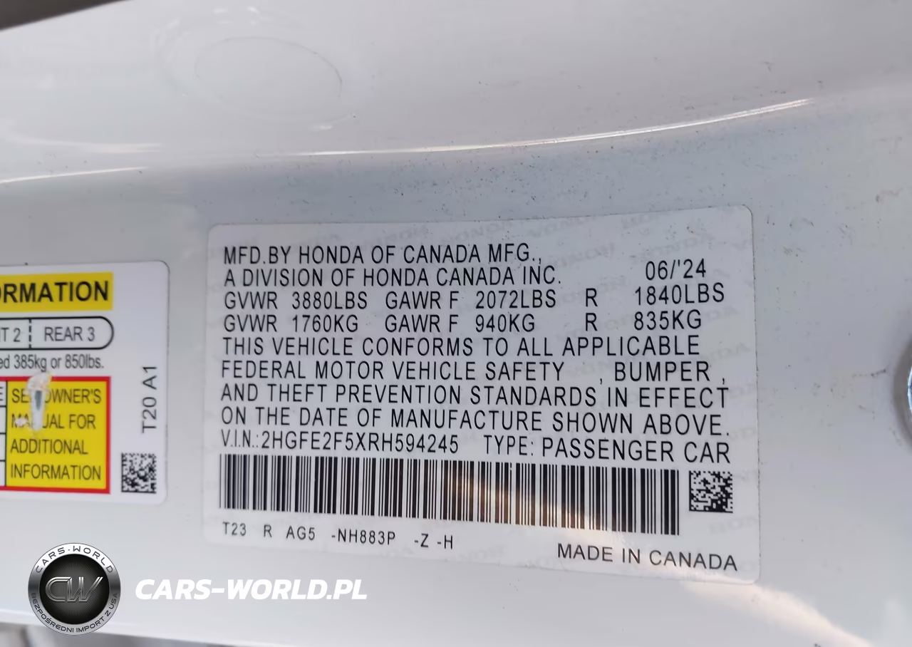 2024 Honda Civic Sport VIN:2HGFE2F5XRH594245 - 9