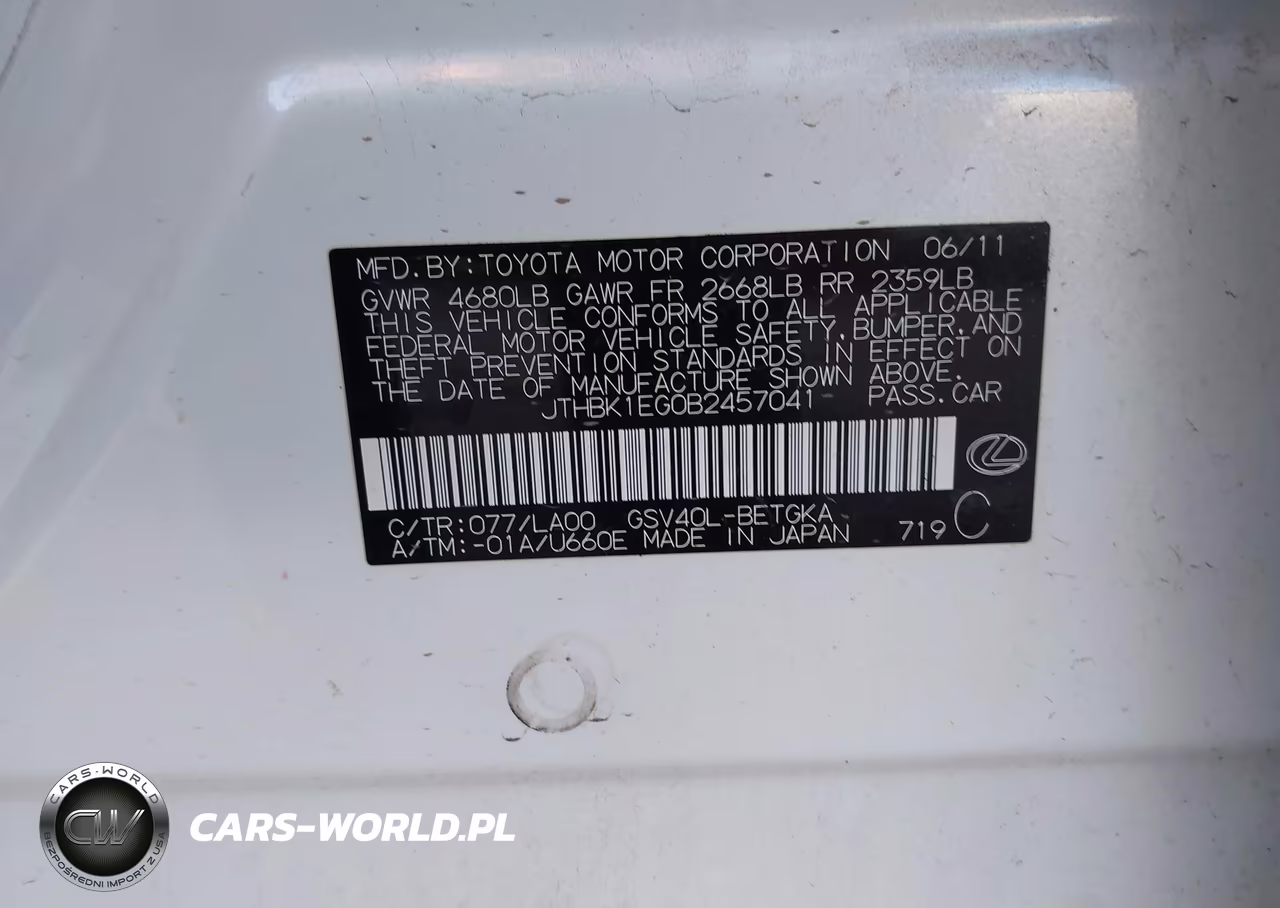 2011 Lexus Es 350 VIN:JTHBK1EG0B2457041 - 9