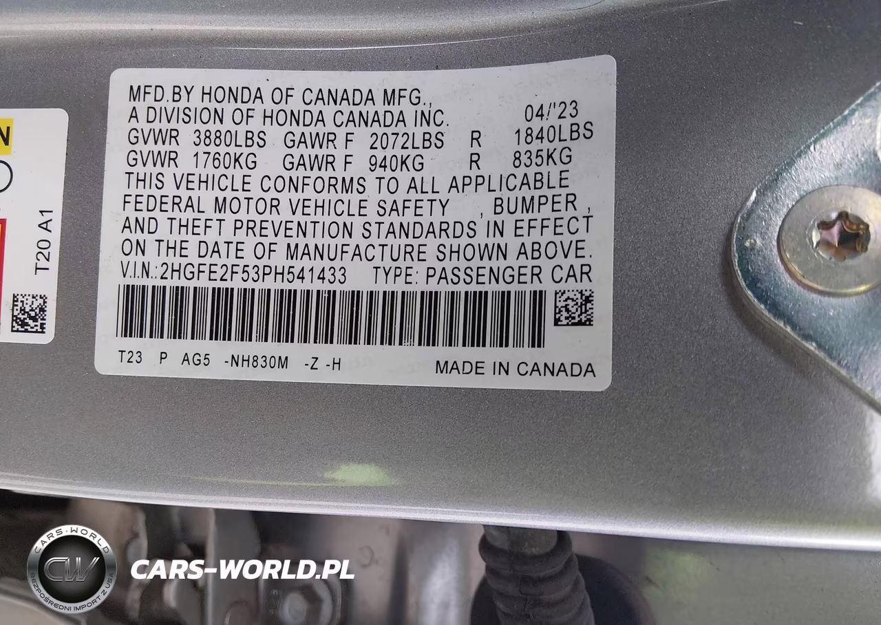 2023 Honda Civic Sport VIN:2HGFE2F53PH541433 - 9