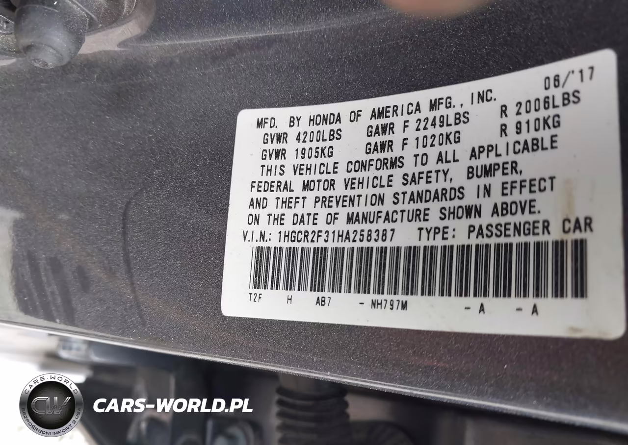 2017 Honda Accord Lx VIN:1HGCR2F31HA258387 - 9