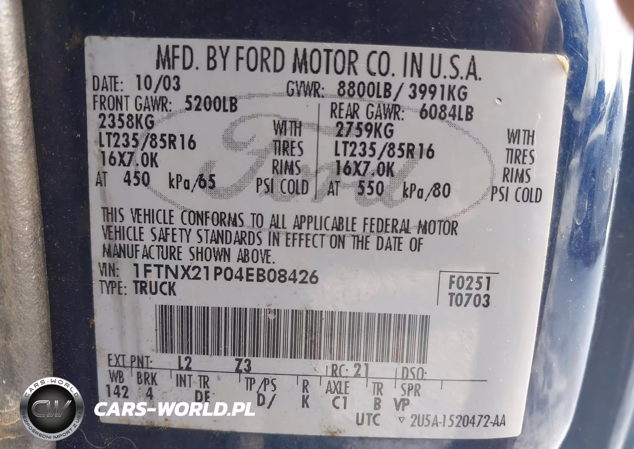 2004 Ford F-250 Lariat-Xl-Xlt VIN:1FTNX21P04EB08426 - 9