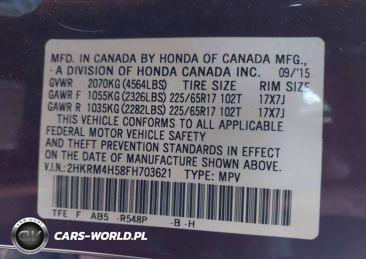 2015 Honda Cr-V Ex VIN:2HKRM4H58FH703621 - 9
