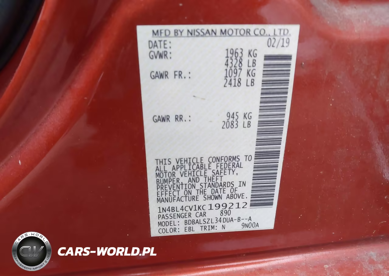 2019 Nissan Altima 2.5 Sr VIN:1N4BL4CV1KC199212 - 9