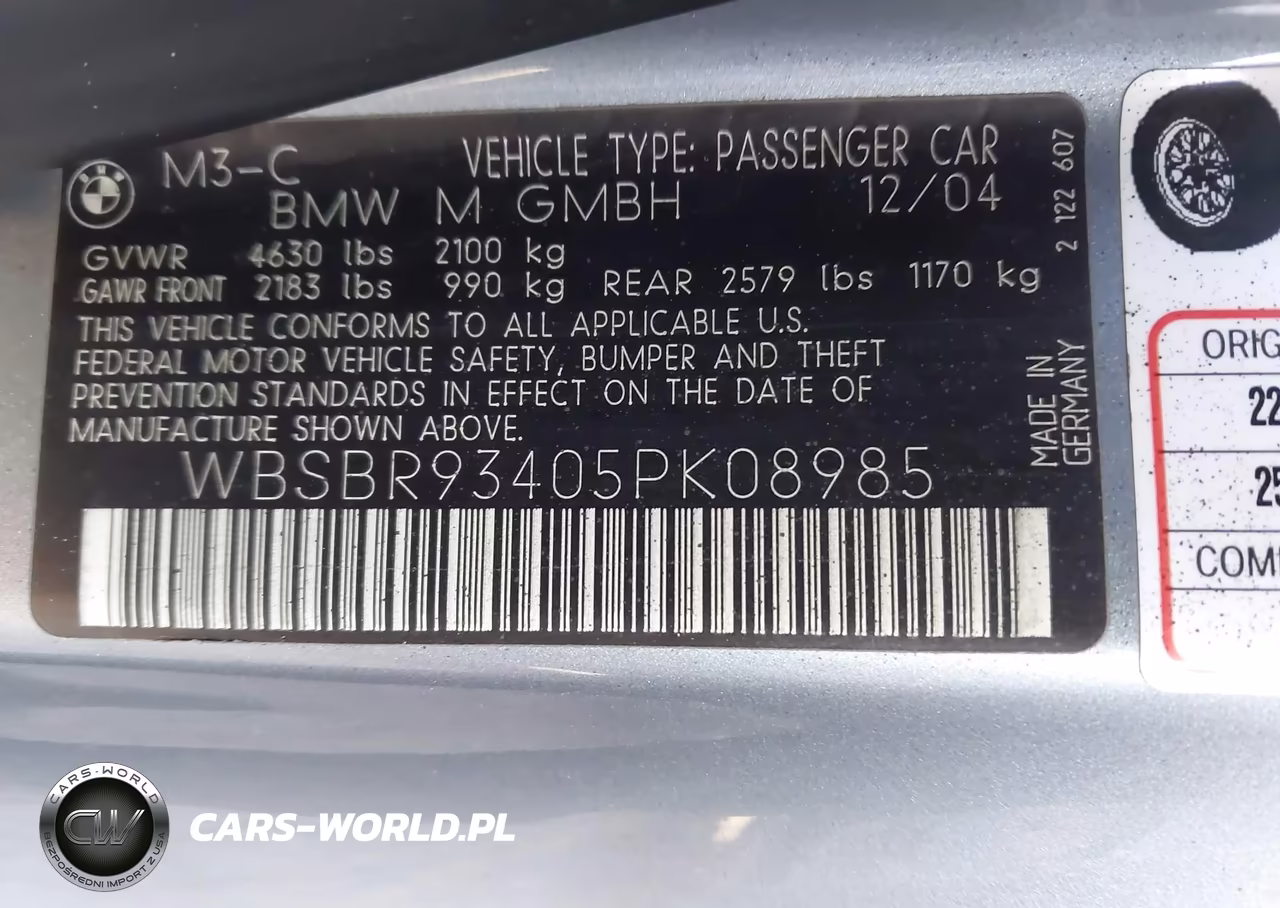 2005 BMW M3 VIN:WBSBR93405PK08985 - 9