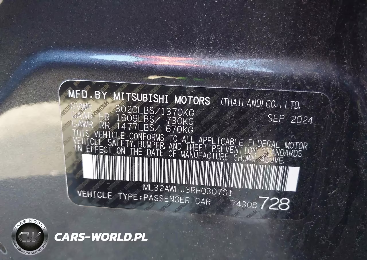 2024 Mitsubishi Mirage Black Edition VIN:ML32AWHJ3RH030701 - 9