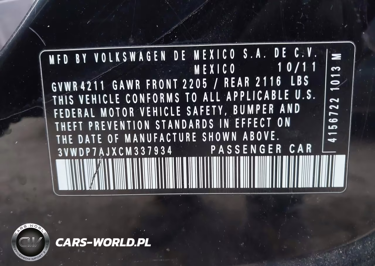 2012 Volkswagen Jetta 2.5L Se VIN:3VWDP7AJXCM337934 - 9