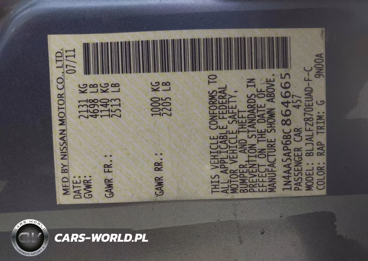 2011 Nissan Maxima 3.5 Sv VIN:1N4AA5AP6BC864665 - 9