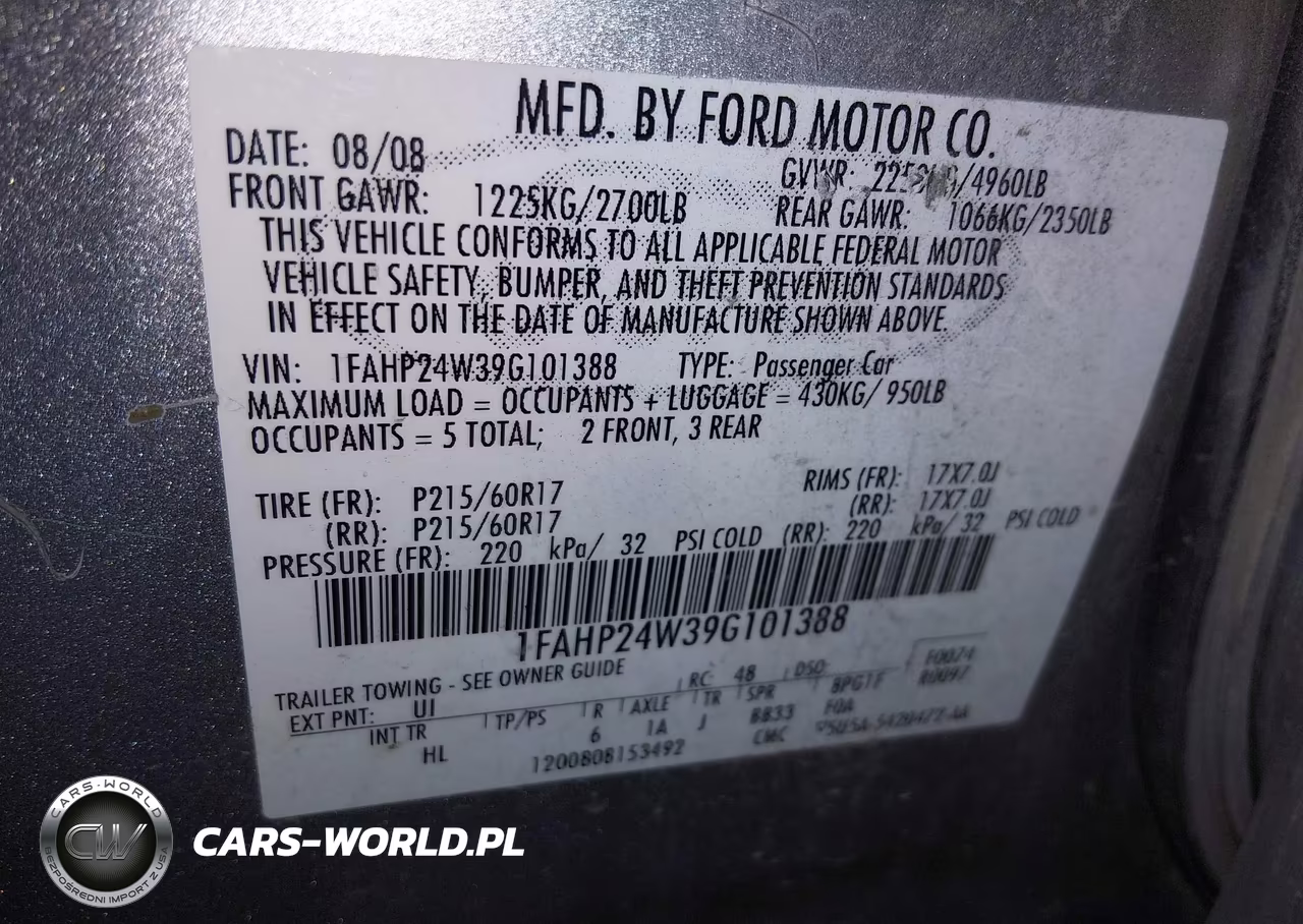 2009 Ford Taurus Sel VIN:1FAHP24W39G101388 - 9