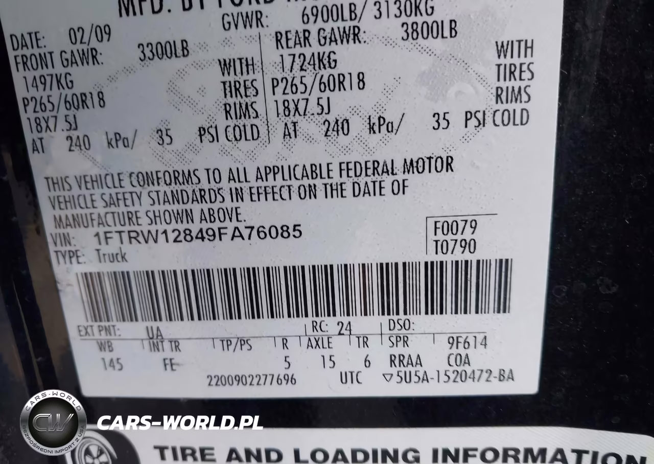 2009 Ford F-150 Xl-Xlt VIN:1FTRW12849FA76085 - 9
