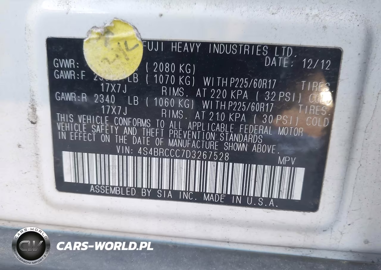 2013 Subaru Outback 2.5I Premium VIN:4S4BRCCC7D3267528 - 9
