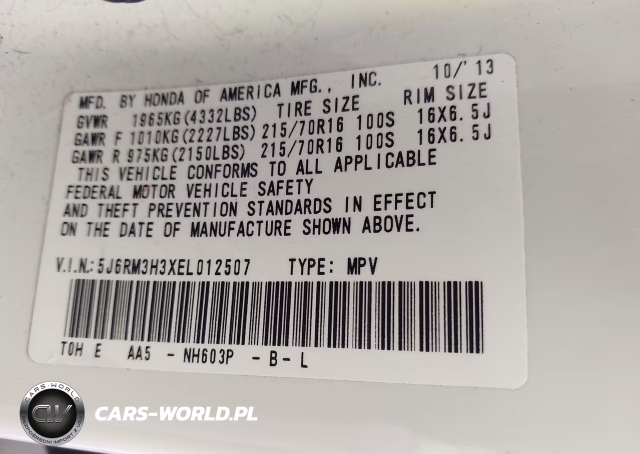 2014 Honda Cr-V Lx VIN:5J6RM3H3XEL012507 - 9