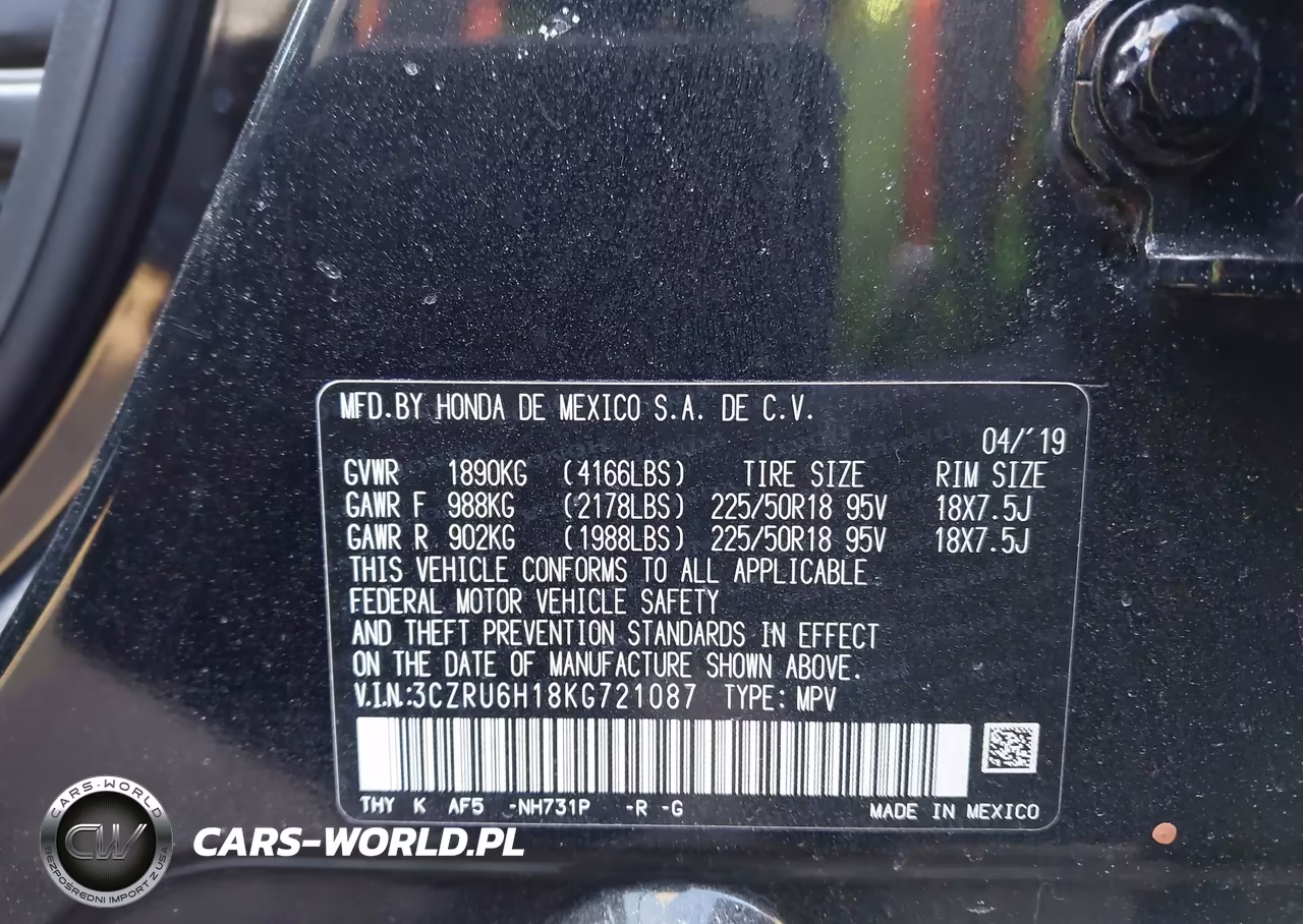 2019 Honda Hr-V Sport VIN:3CZRU6H18KG721087 - 9