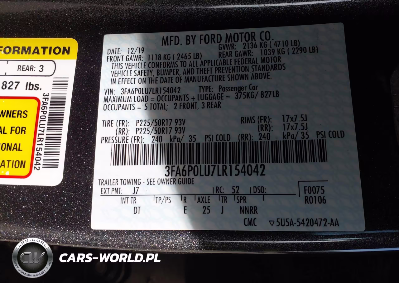 2020 Ford Fusion Hybrid Se VIN:3FA6P0LU7LR154042 - 9
