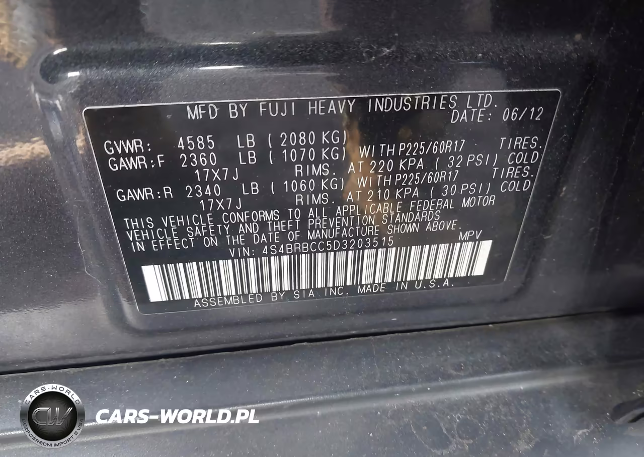 2013 Subaru Outback 2.5I Premium VIN:4S4BRBCC5D3203515 - 9