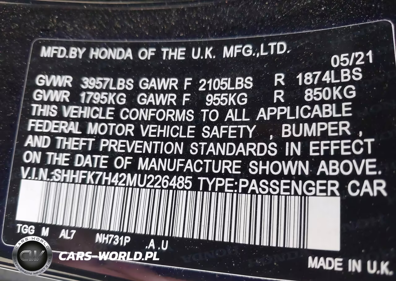 2021 Honda Civic Sport VIN:SHHFK7H42MU226485 - 9
