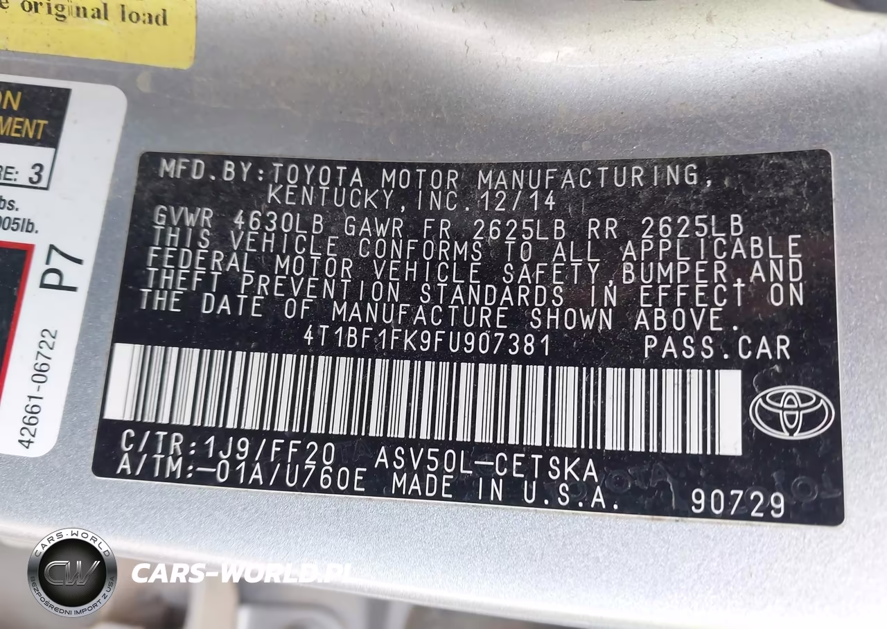 2015 Toyota Camry Se VIN:4T1BF1FK9FU907381 - 9