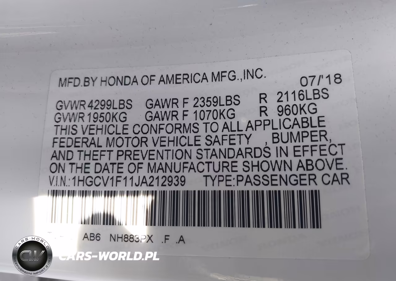 2018 Honda Accord Lx VIN:1HGCV1F11JA212939 - 9