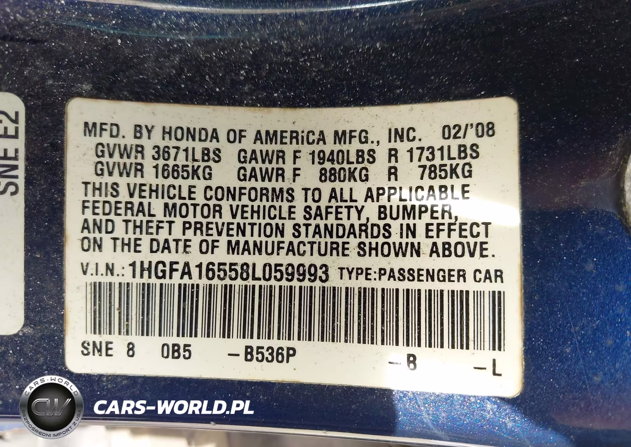 2008 Honda Civic Lx VIN:1HGFA16558L059993 - 9