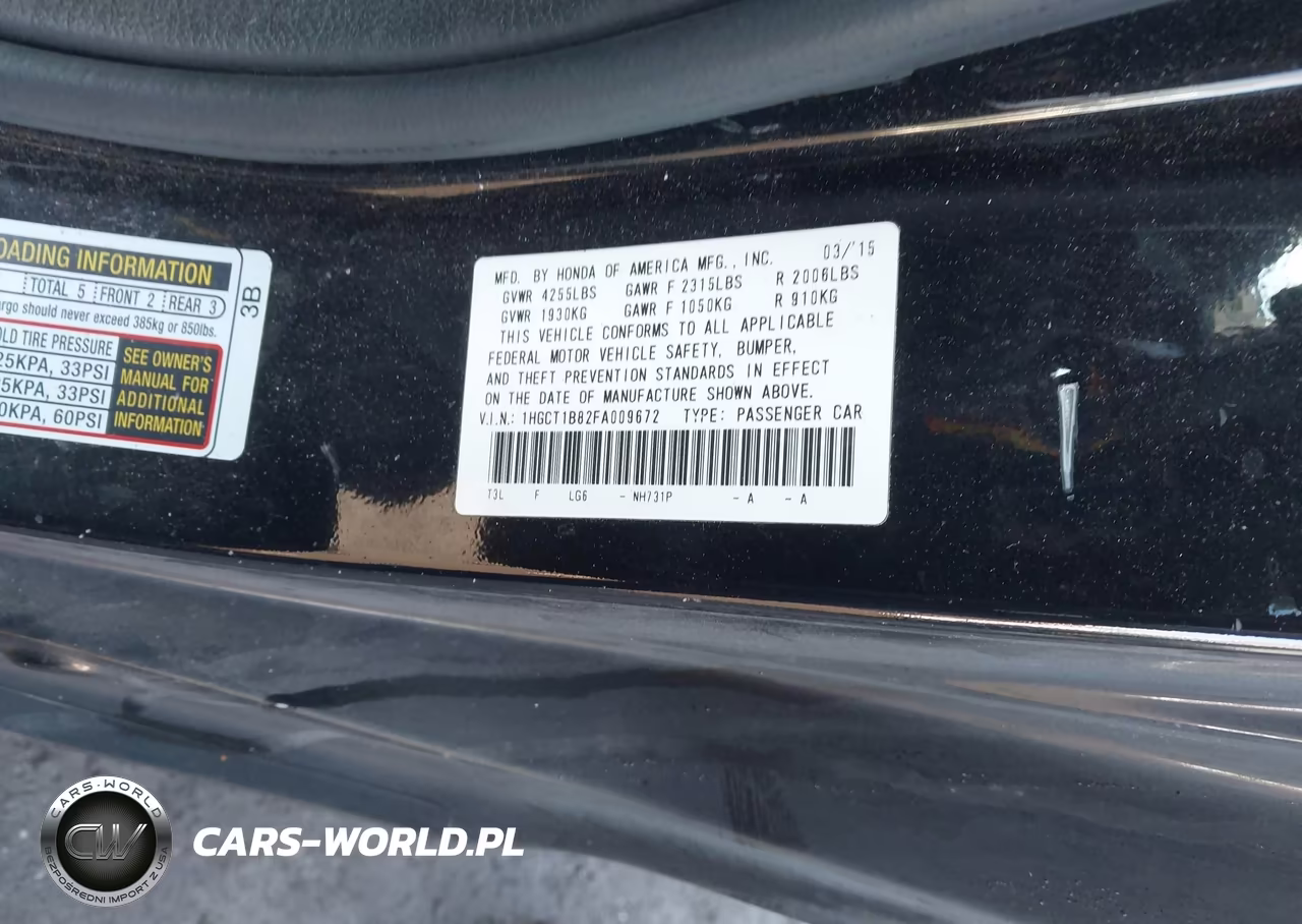 2015 Honda Accord Ex-L VIN:1HGCT1B82FA009672 - 9