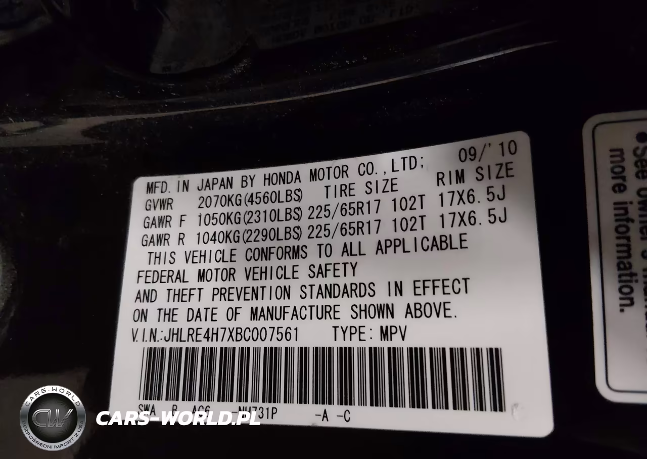 2011 Honda Cr-V Ex-L VIN:JHLRE4H7XBC007561 - 9