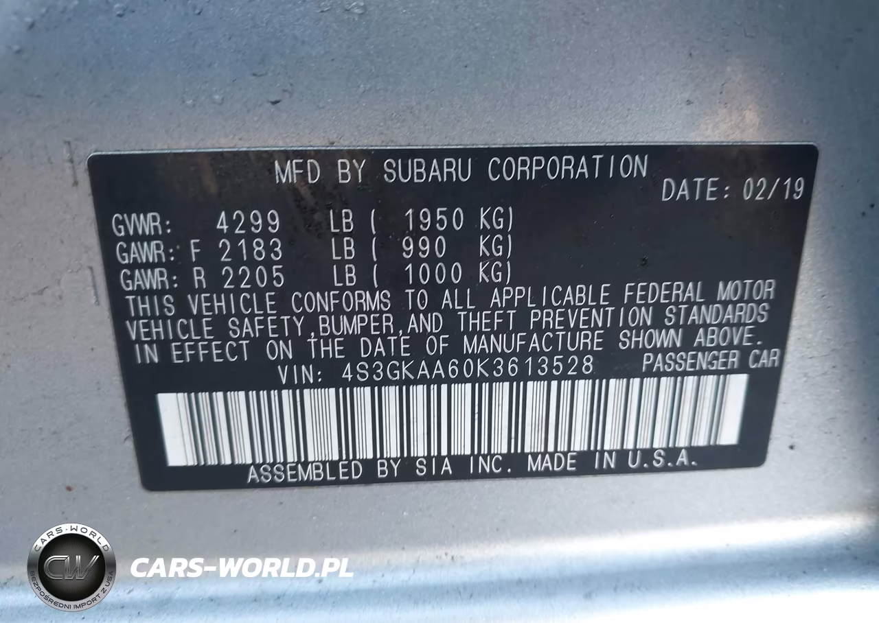 2019 Subaru Impreza 2.0I VIN:4S3GKAA60K3613528 - 9