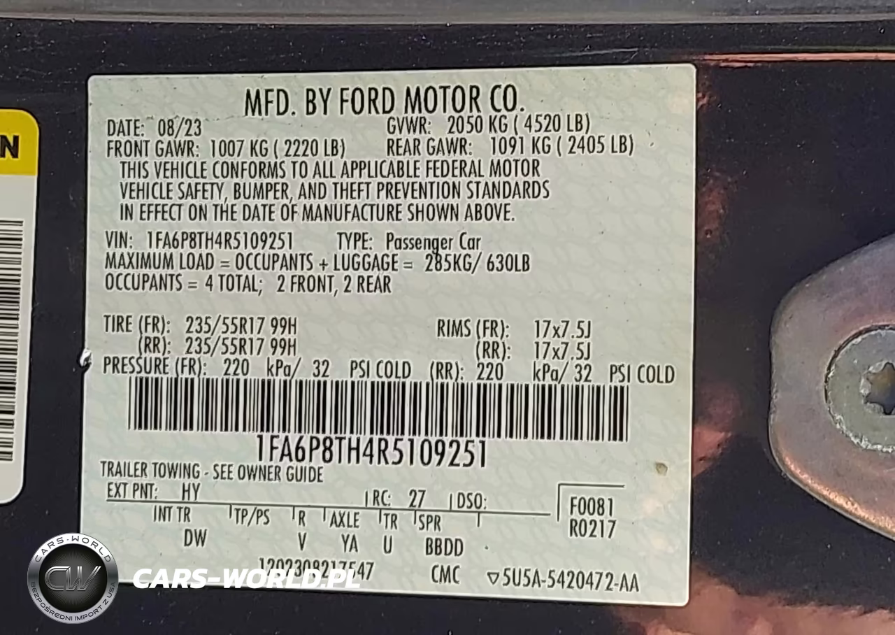 2024 Ford Mustang Ecoboost Fastback VIN:1FA6P8TH4R5109251 - 9