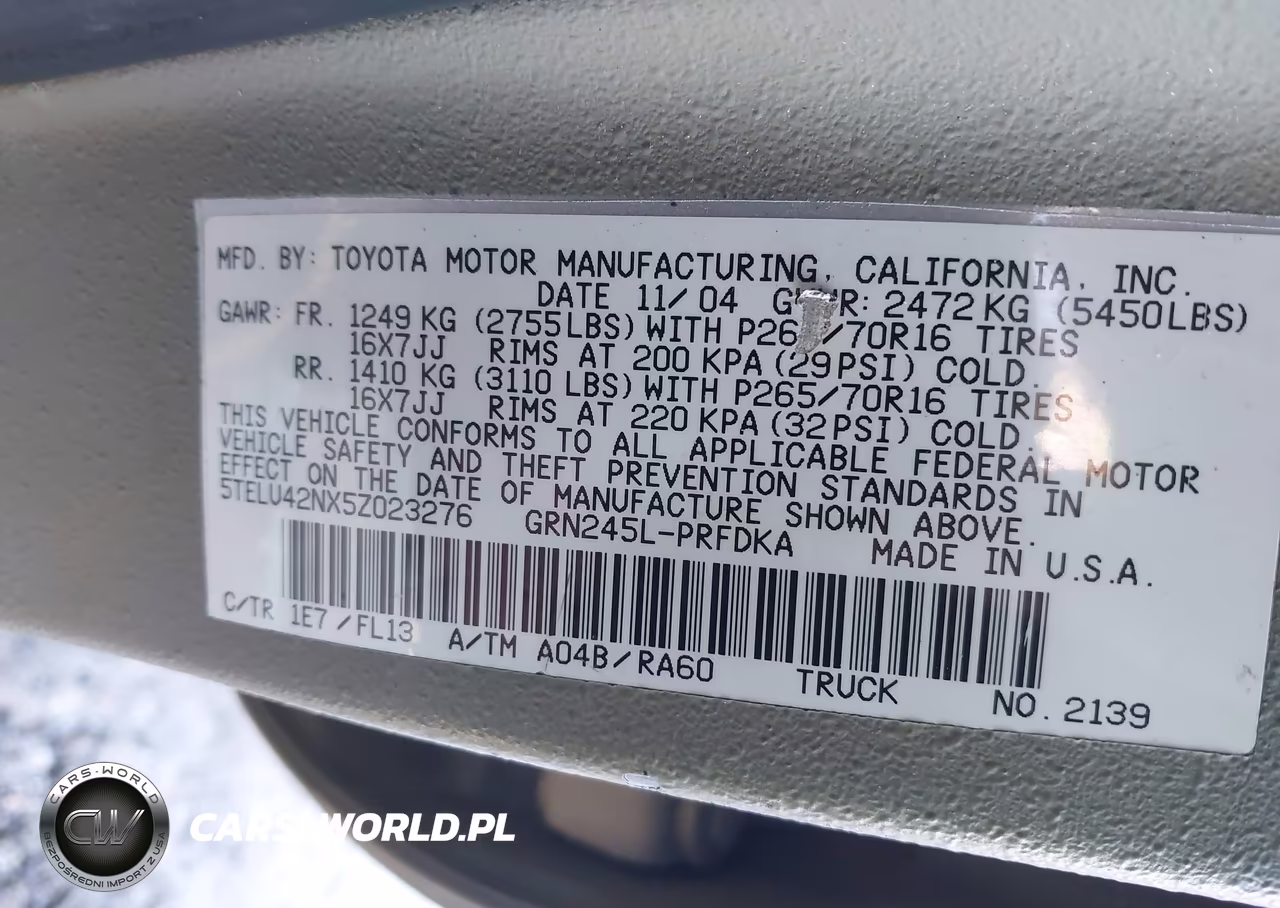 2005 Toyota Tacoma Base V6 VIN:5TELU42NX5Z023276 - 9