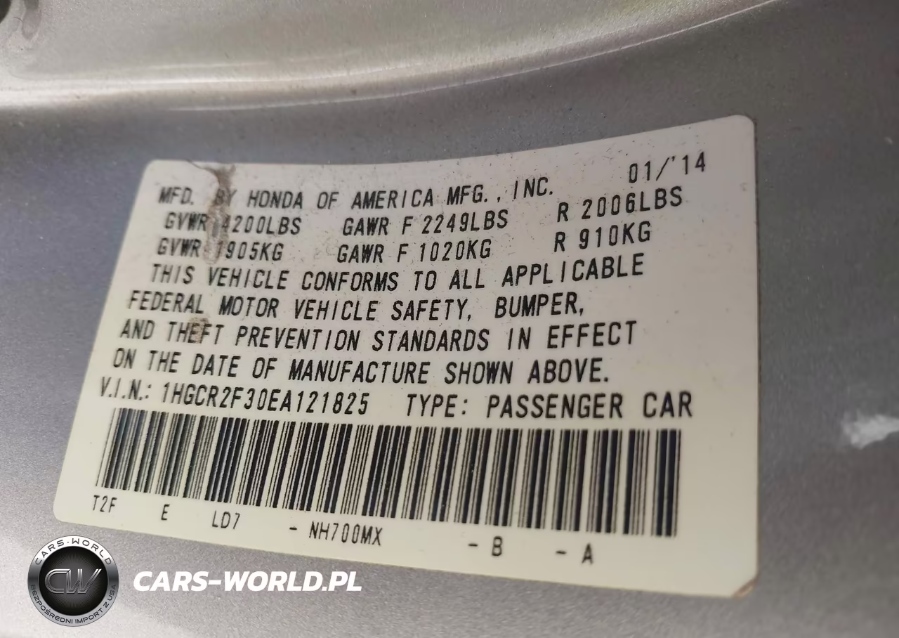 2014 Honda Accord Lx VIN:1HGCR2F30EA121825 - 9