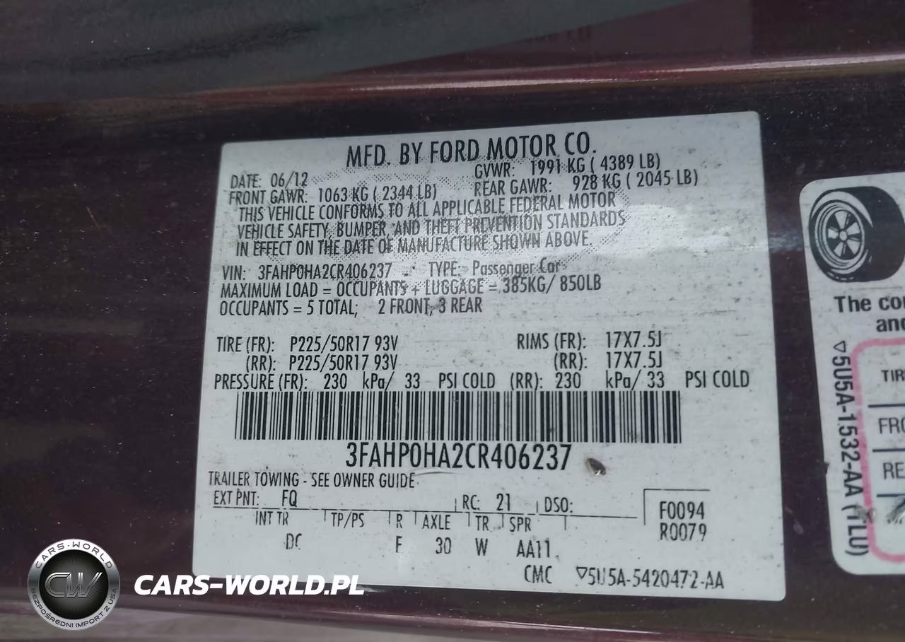 2012 Ford Fusion Se VIN:3FAHP0HA2CR406237 - 9
