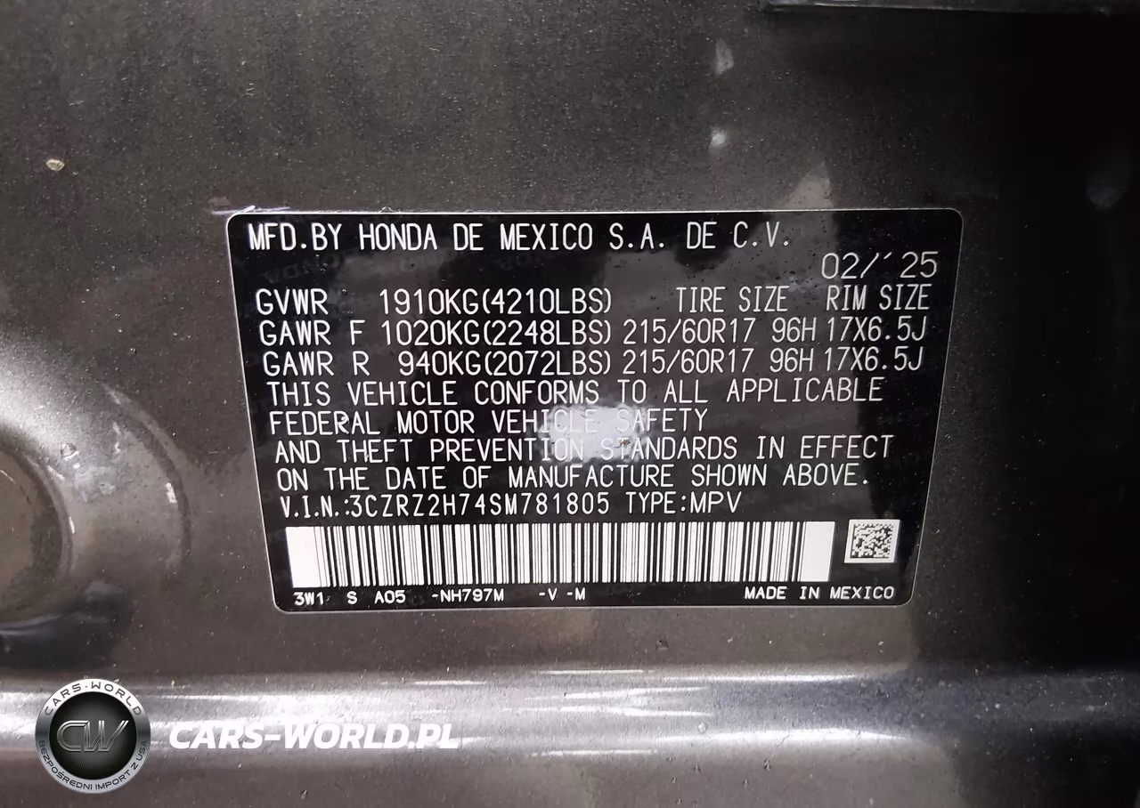 2025 Honda Hr-V Awd Ex-L VIN:3CZRZ2H74SM781805 - 9