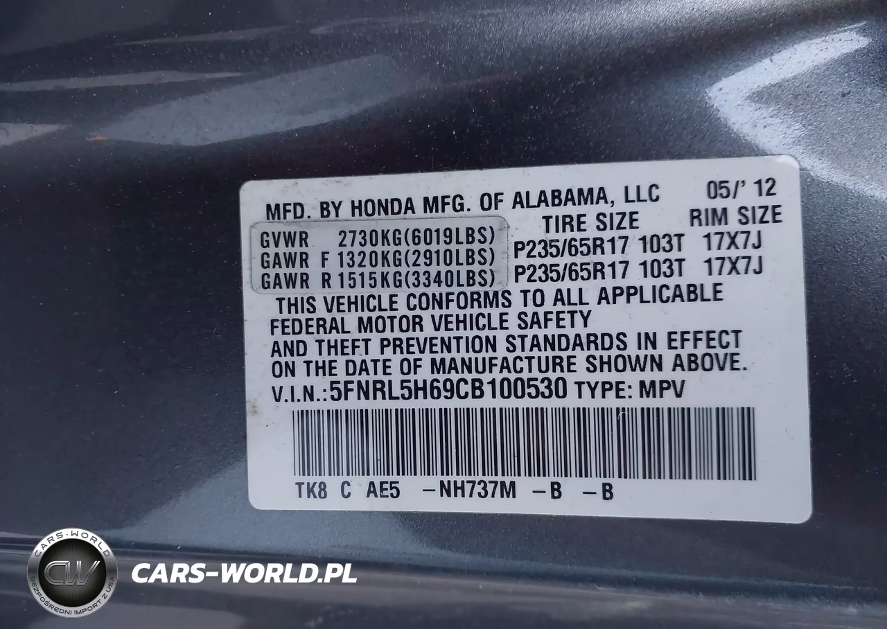 2012 Honda Odyssey Ex-L VIN:5FNRL5H69CB100530 - 9