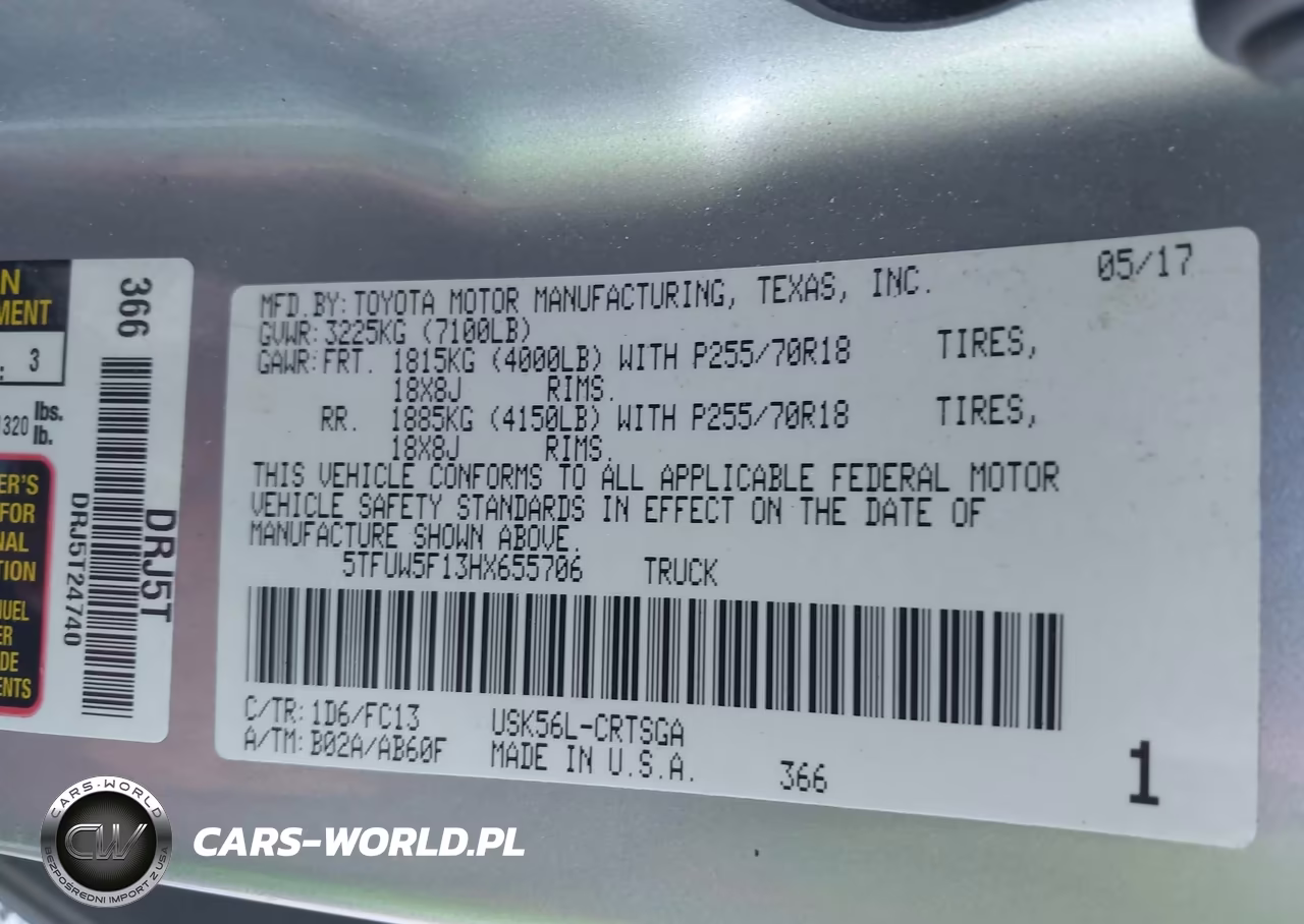 2017 Toyota Tundra Sr5 5.7L V8 VIN:5TFUW5F13HX655706 - 9