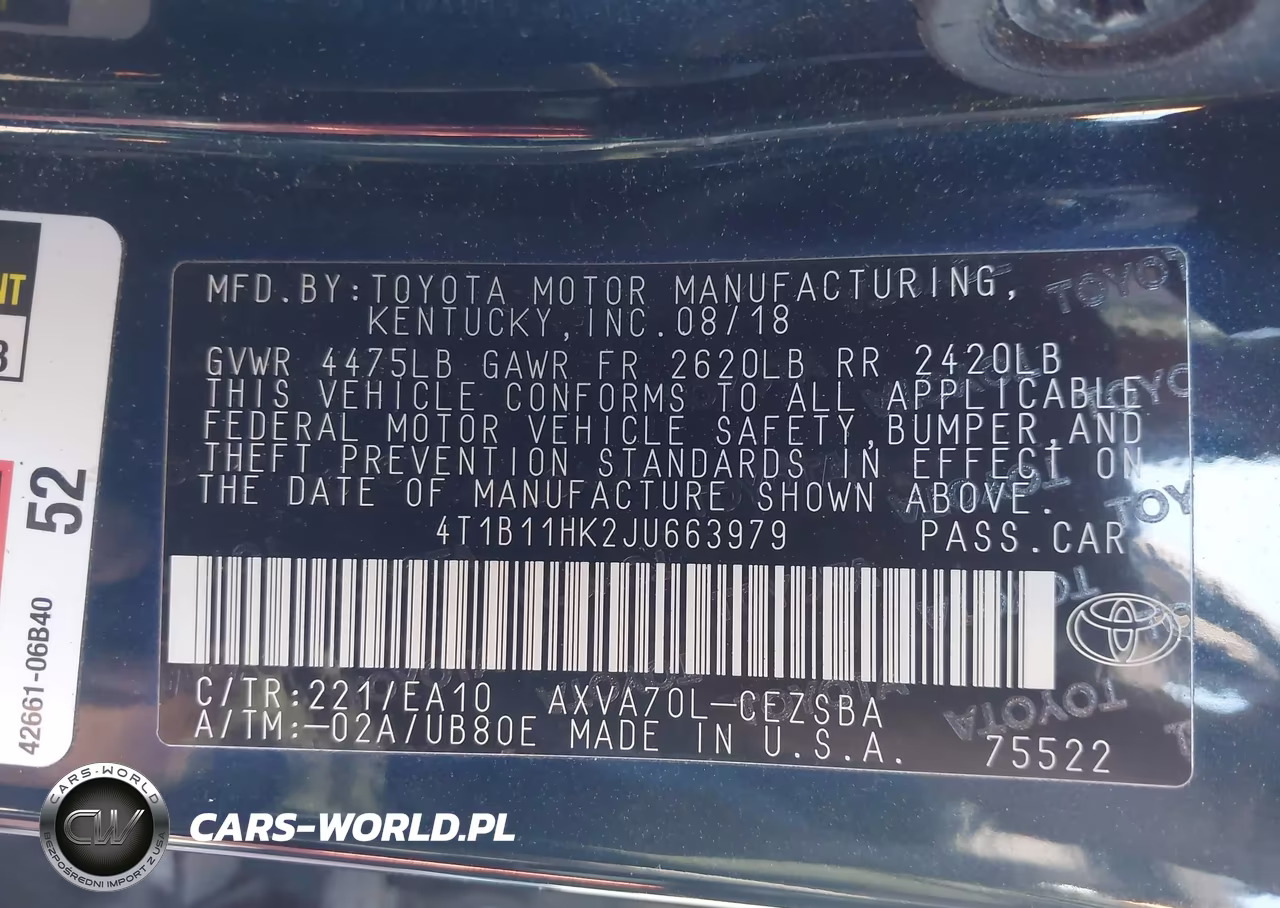 2018 Toyota Camry Se VIN:4T1B11HK2JU663979 - 9