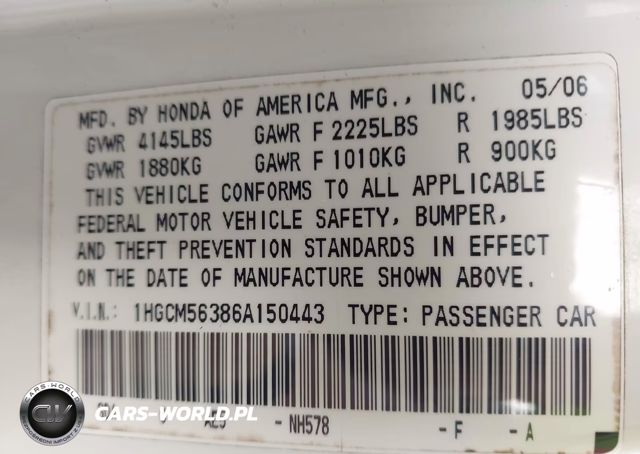 2006 Honda Accord 2.4 Se VIN:1HGCM56386A150443 - 9