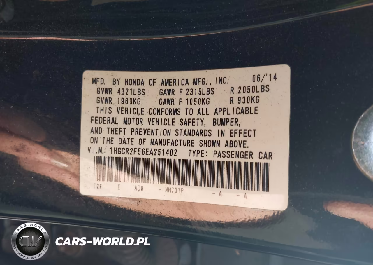 2014 Honda Accord Sport VIN:1HGCR2F56EA251402 - 9