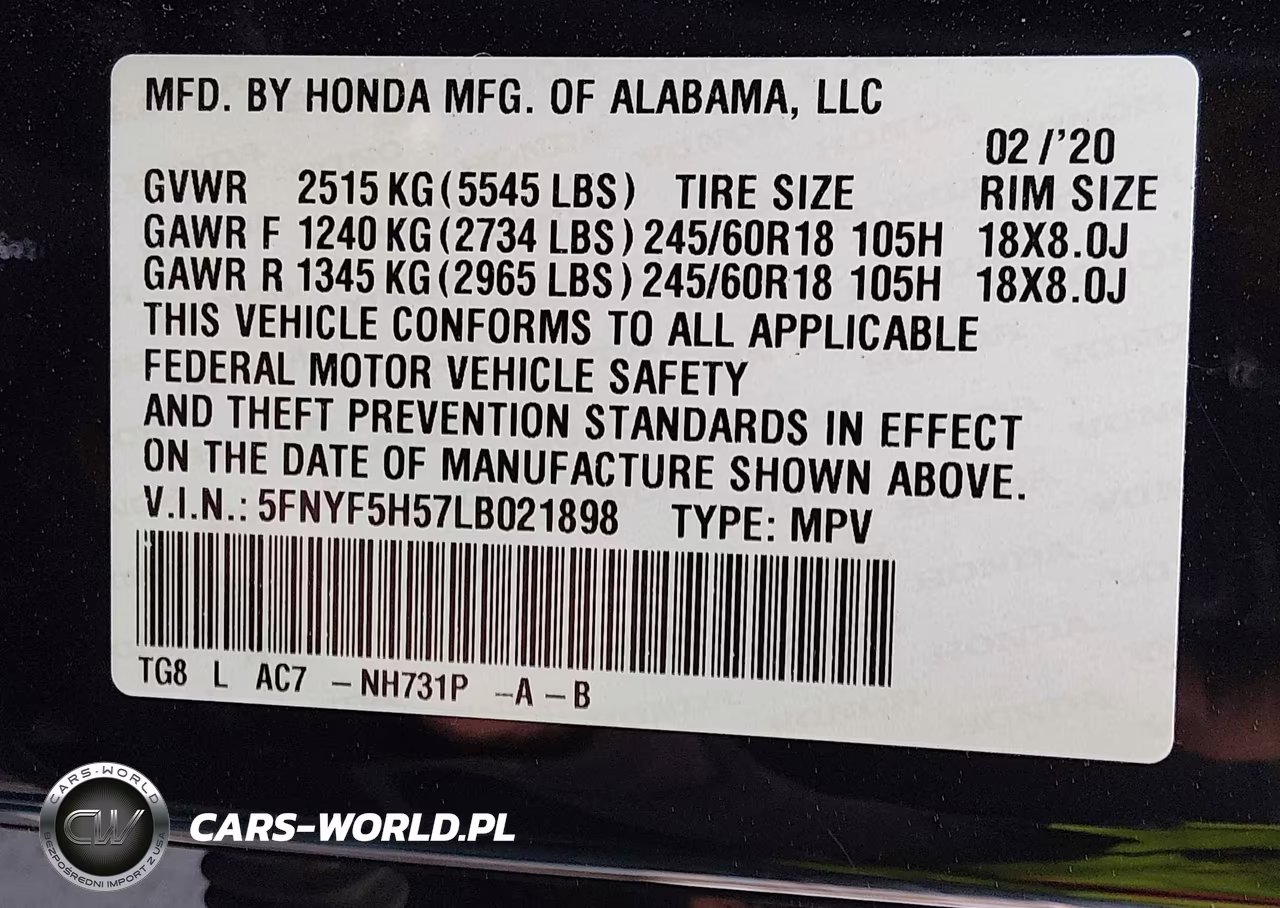 2020 Honda Pilot 2Wd Ex-L VIN:5FNYF5H57LB021898 - 9