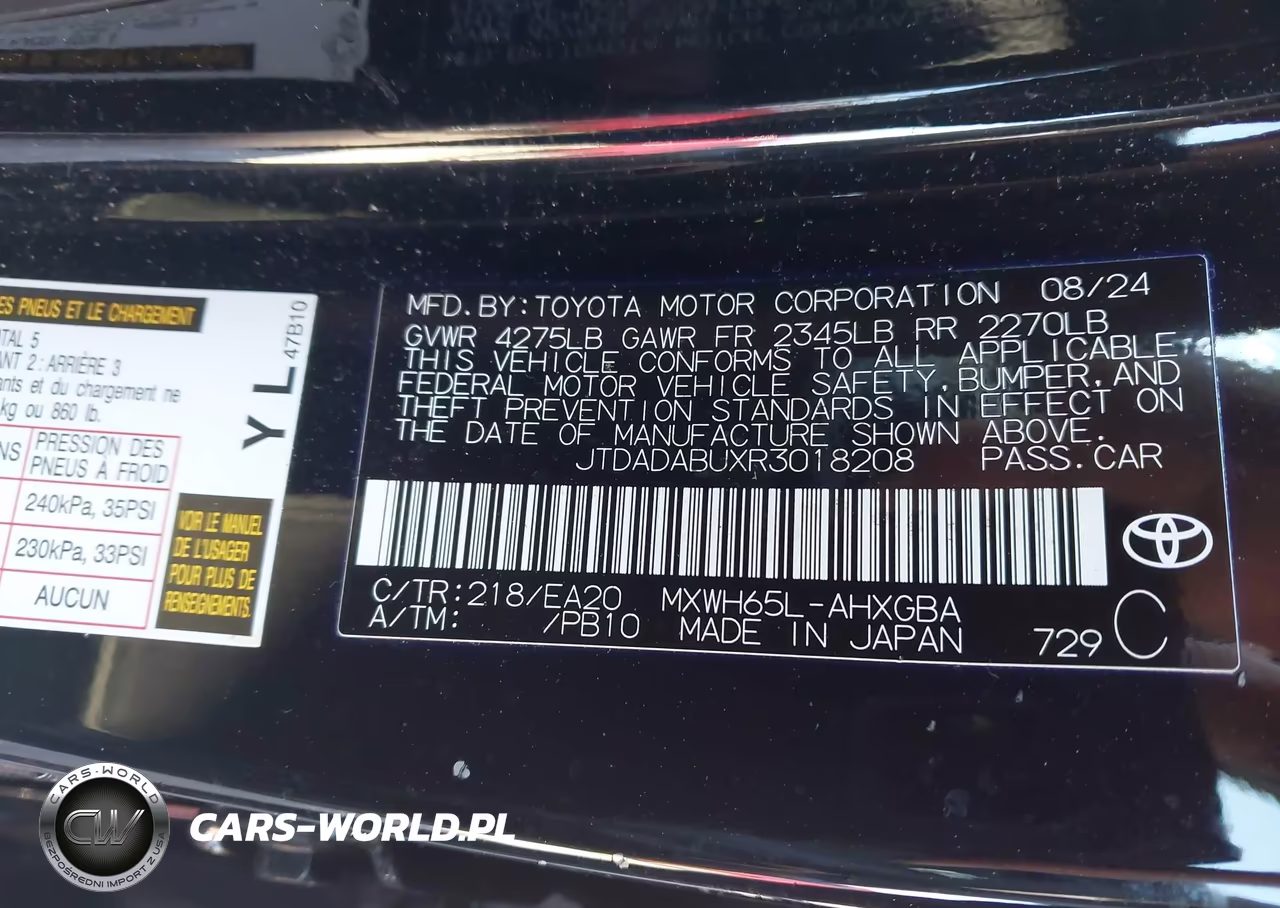 2024 Toyota Prius Xle Awd-E VIN:JTDADABUXR3018208 - 9
