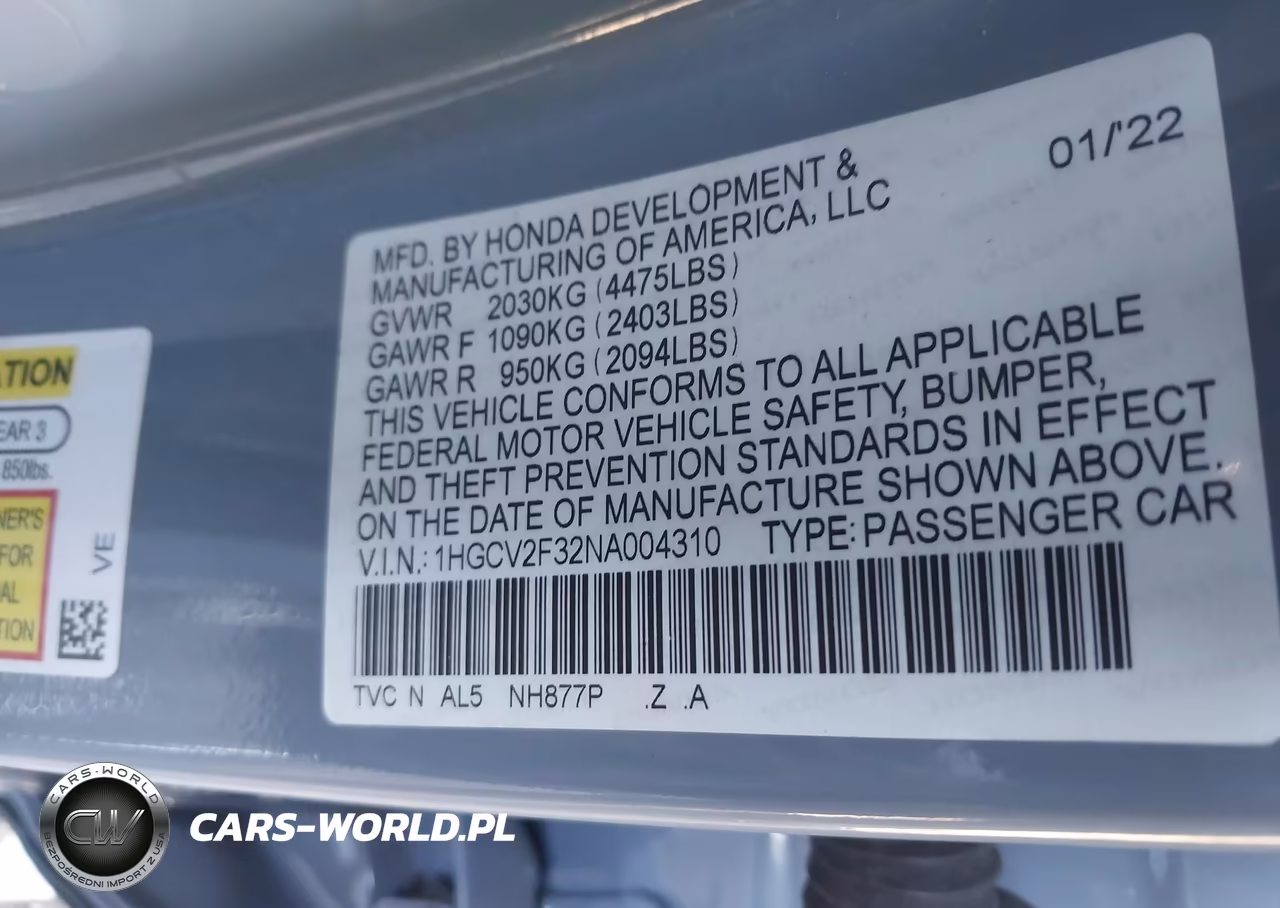 2022 Honda Accord Sport 2.0T VIN:1HGCV2F32NA004310 - 9