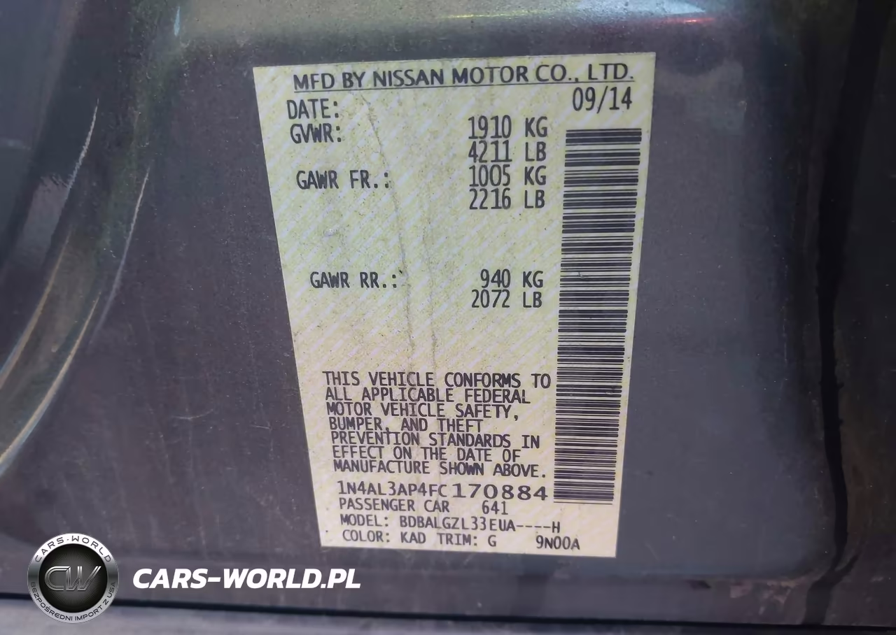 2015 Nissan Altima 2.5 S VIN:1N4AL3AP4FC170884 - 9