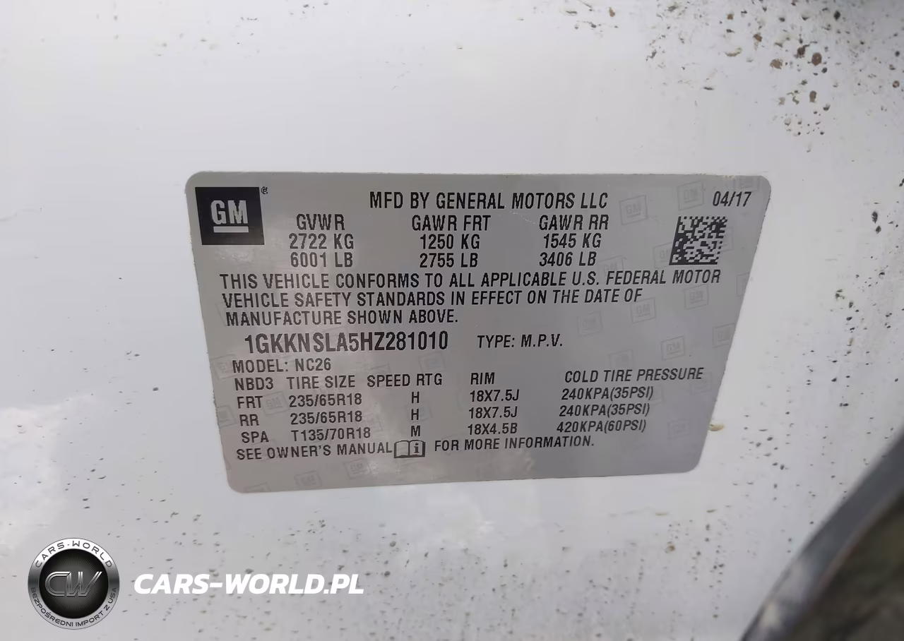 2017 GMC Acadia Sle-2 VIN:1GKKNSLA5HZ281010 - 9