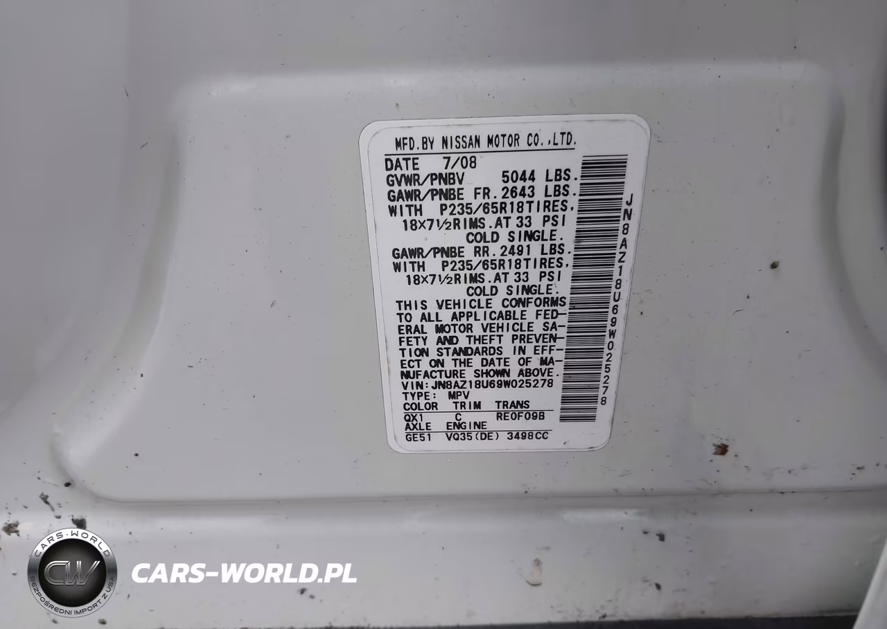2009 Nissan Murano Sl VIN:JN8AZ18U69W025278 - 9