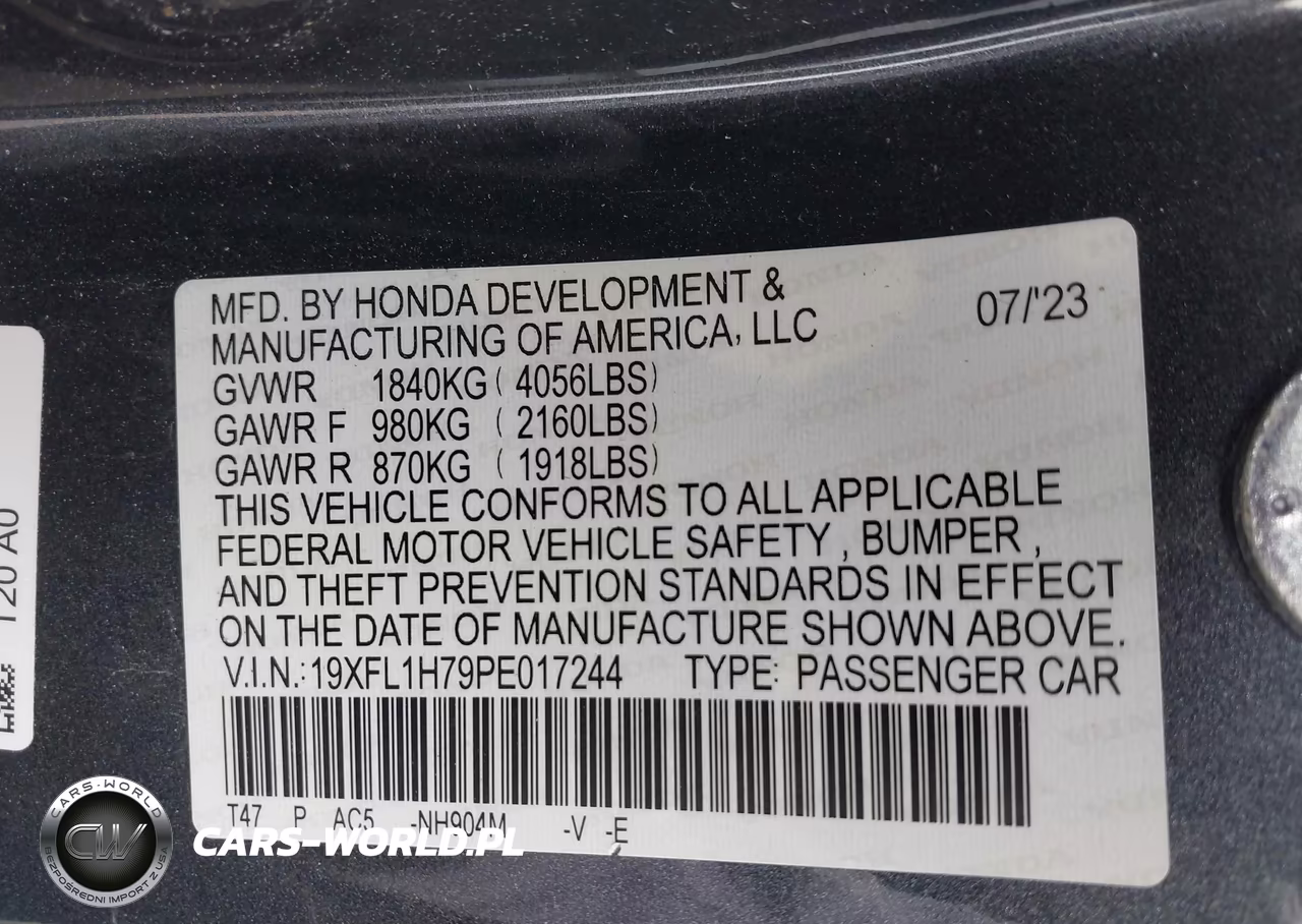 2023 Honda Civic Ex-L-Ex-L W-O Bsi VIN:19XFL1H79PE017244 - 9